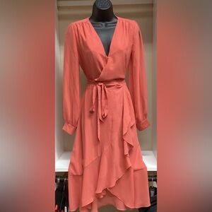 Elegant Coral Wrap Dress